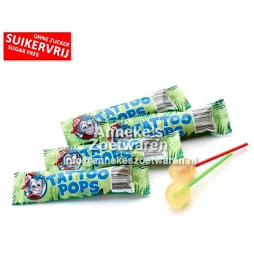 Zuckerfreie Lutscher mit Fruchtgeschmack und Tattoo per stuk Zuckerfreie Lutscher mit Fruchtgeschmack und Tattoo per stuk