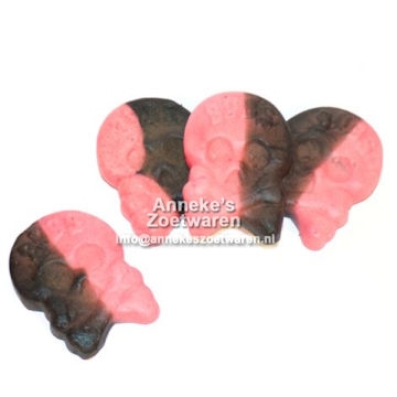 Raspberry-Liquorice Foam Skulls, 100 gr. Zweedse Imp.